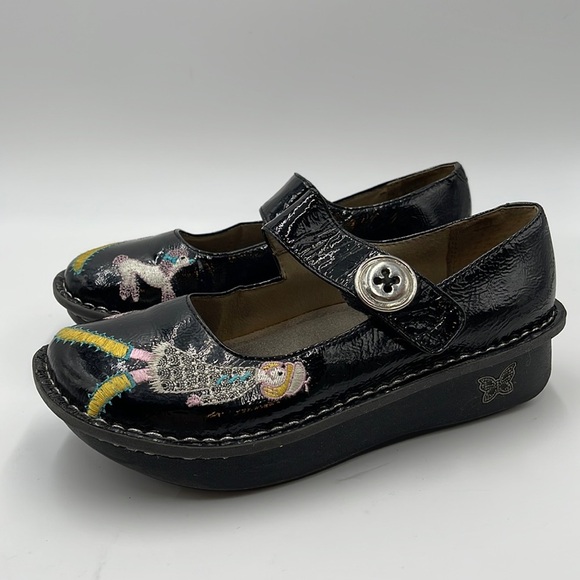 Alegria Shoes - Alegria Mary Jane PAL-811 Black Leather Embroidered Design Shoes